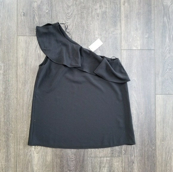 Pleione Black Ruffle One Shoulder Top - medium - Picture 1 of 7